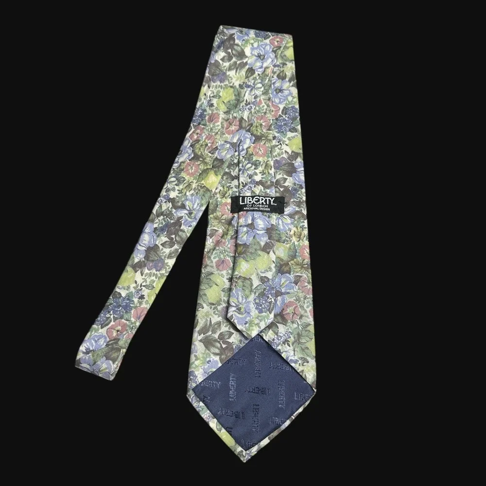 Liberty of London Archival Design Mens Floral Cotton Necktie Blue Green Pink USA
